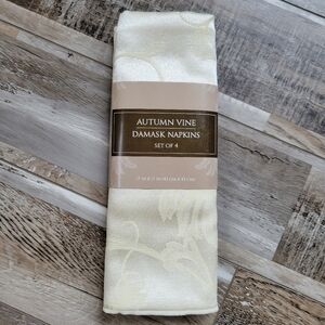 Autumn Vine Damask Ivory Cotton Napkins 4 Piece